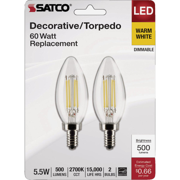 Satco 2pk 5.5w Led Cand Bulb S21827 523254