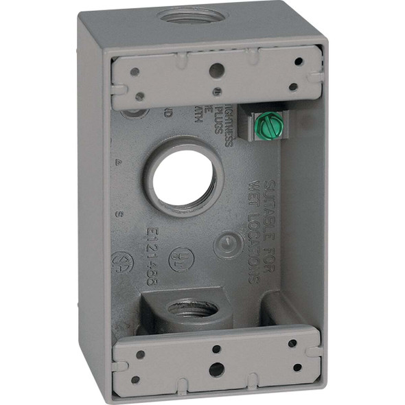 Southwire Single Gang 1/2 In. 3-Hole Gray Weatherproof Junction Box WB1350-UPC