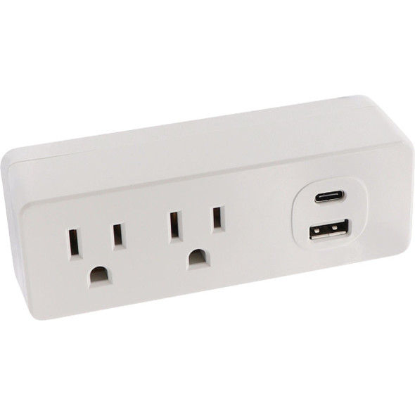 Prime Wire & Cable White 15A 2-Outlet Wall Tap with 1 USB-A & 1 USB-C PBUC013-A