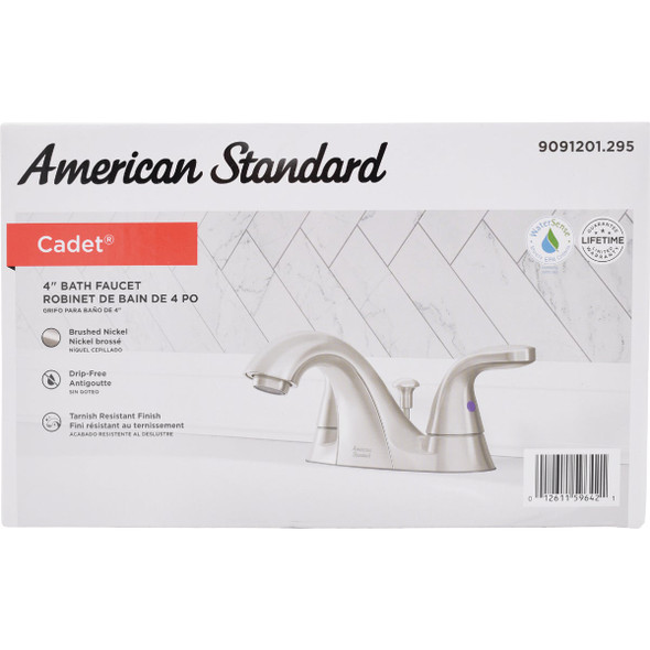 American Standard Cadet Brushed Nickel 2-Handle Lever 4 In. Centerset Bathroom Faucet with Pop-Up American Standard Cadet Brushed Nickel 2-Handle Lever 4 In. Centerset Bathroom Faucet with Pop-Up