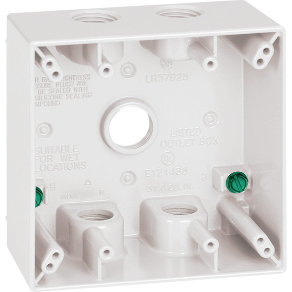 Southwire Dual Gang 1/2 In. 5-Hole White Weatherproof Junction Box WB2550W-UPC