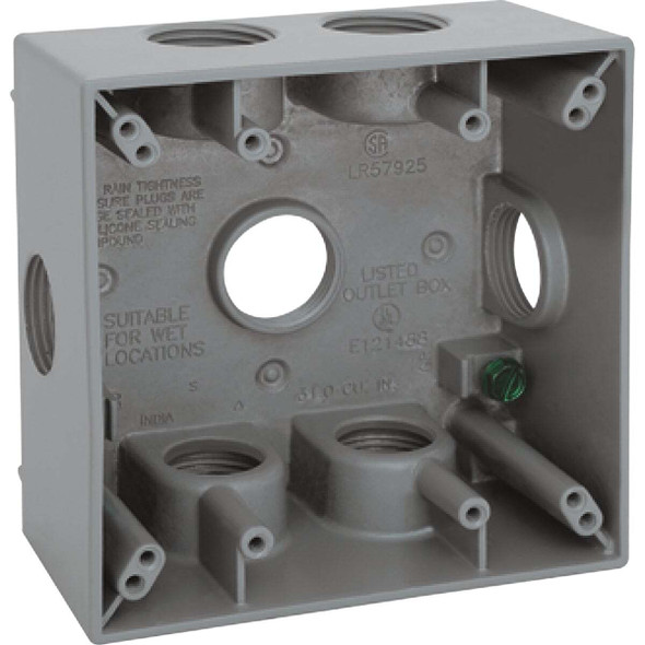 Southwire 2-Gang 1/2 In. 7-Hole Side-Hole Gray Weatherproof Junction Box