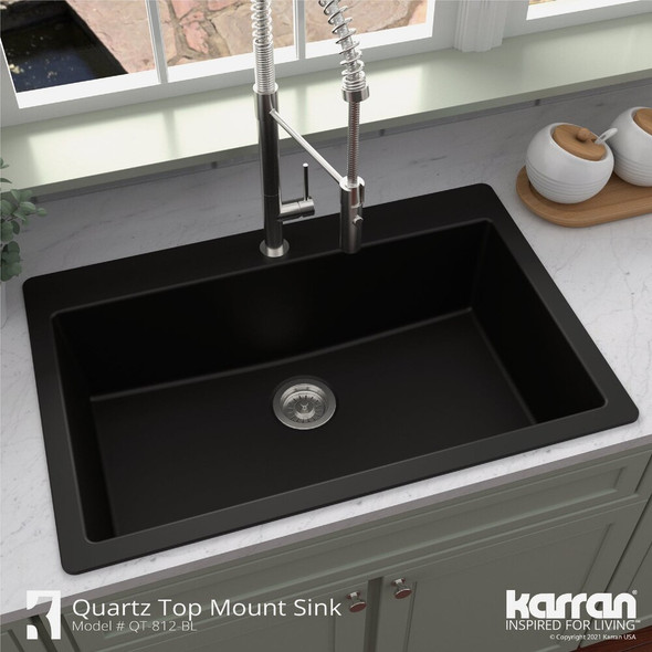 Karran 33 In. x 22 In. Black Quartz Drop-In Single Bowl Kitchen Sink QT-812-BL 482072