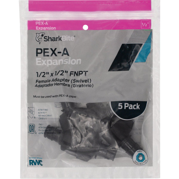 SharkBite 1-2 In. PEX-A x 1-2 In. NPSM Plastic Swivel Female Adapter (5-Pack) UA526A5 456124