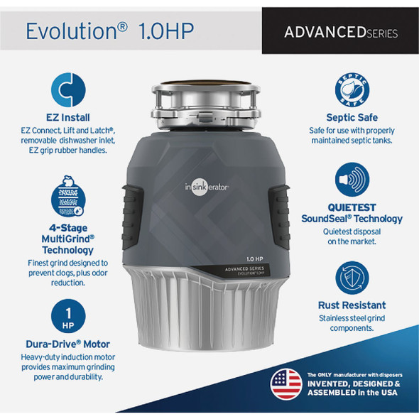 Insinkerator Evolution 1 HP Garbage Disposer, 10 Year Warranty