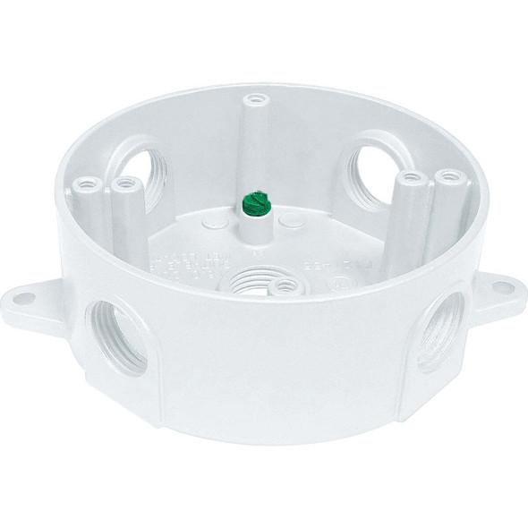 Southwire 4 In. Dia. 1/2 In. 5-Outlet White Weatherproof Round Box WRB1550W-UPC
