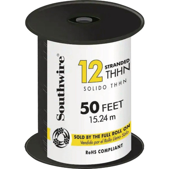 Southwire SIMpull 50 Ft. 12 AWG Stranded Black THHN Electrical Wire 22964183
