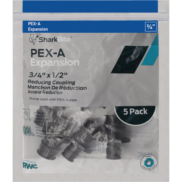 SharkBite 1-2 In. x 3-4 In. Poly Reducing PEX-A Coupling (5-Pack) UA058A5 492628