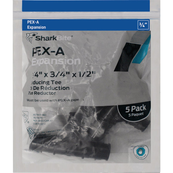 SharkBite 3-4 In. x 3-4 In. x 1-2 In. Poly Reducing PEX-A Tee (5-Pack) UA412A5 452587