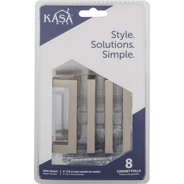 KasaWare 3-3/8 In. Overall Length Satin Nickel Square Bar Pull (8-Pack)