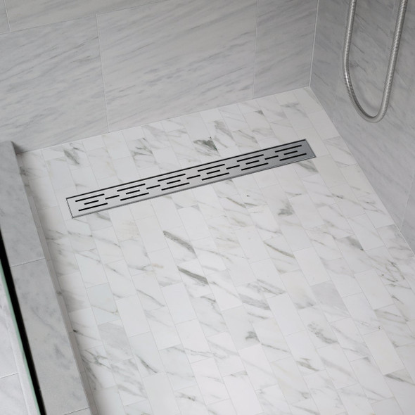B&K 24 In. Linear Shower Drain Offset Pattern Grate Brushed Nickel B&K 24 In. Linear Shower Drain Offset Pattern Grate Brushed Nickel