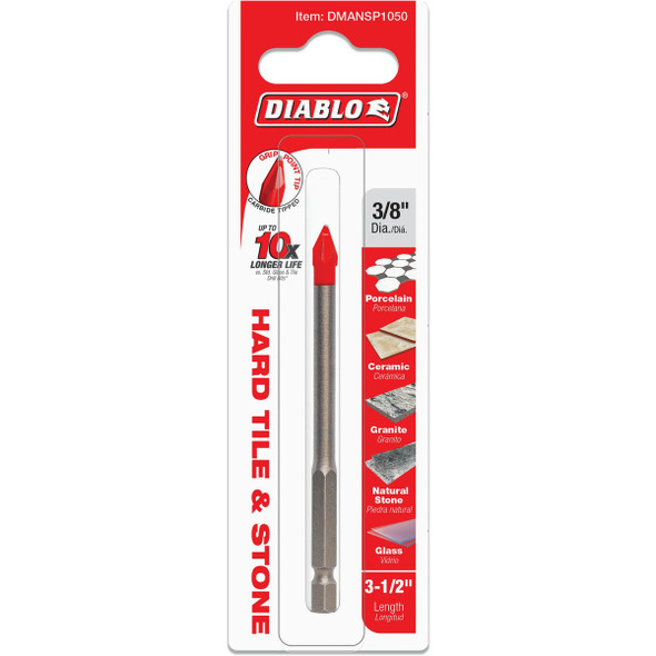Diablo 3-8 In. x 3-1-2 In. Carbide Tipped Glass, Tile & Stone Drill Bit DMANSP1050 325132