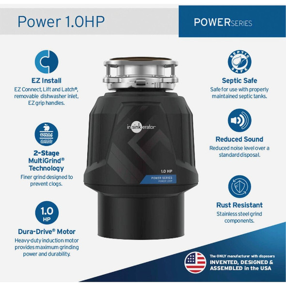Insinkerator Power 1 HP Garbage Disposer, 7 Year Warranty Power 1 HP POWER 1 HP 472738