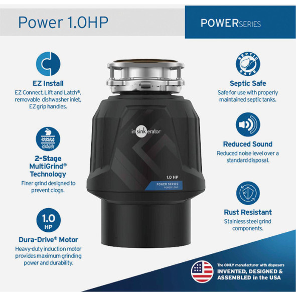 Insinkerator Power 1 HP Garbage Disposer, 7 Year Warranty