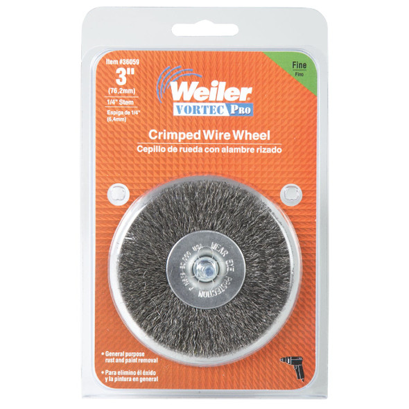 Weiler Vortec 3 In. Crimped, Fine Drill-Mounted Wire Brush 36059 345466