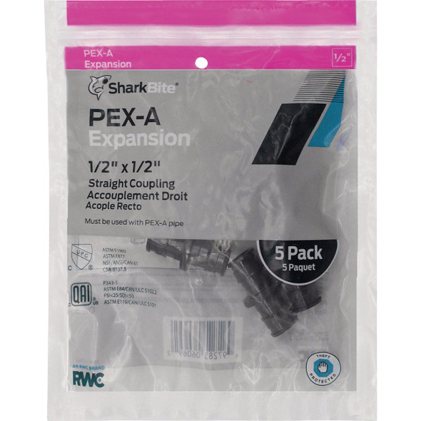 SharkBite 1-2 In. Poly PEX-A Coupling (5-Pack) UA008A5 425810