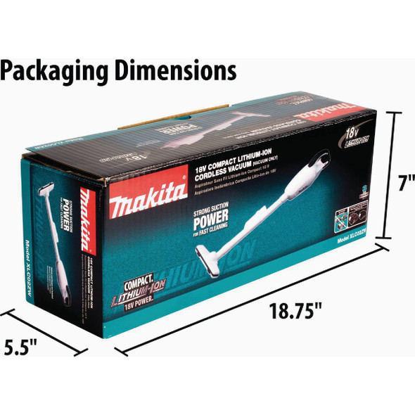 Makita 18V LXT Cordless Bagless Compact Stick Vacuum Cleaner, White (Tool Only) XLC02ZW 399337