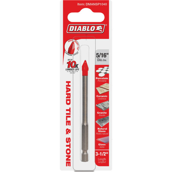 Diablo 5-16 In. x 3-1-2 In. Carbide Tipped Glass, Tile & Stone Drill Bit DMANSP1040 356176