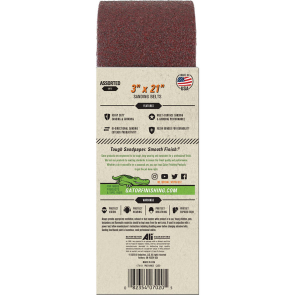 Gator Blade 3 In. x 21 In. 50/80/120 Grit Sanding Belt (5-Pack) Gator Blade 3 In. x 21 In. 50/80/120 Grit Sanding Belt (5-Pack)
