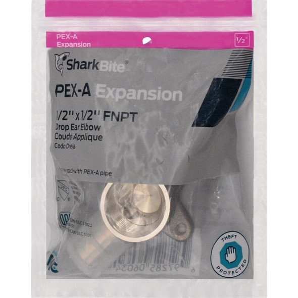 SharkBite 1-2 In. x 1-2 In. FNPT 90 Deg. Brass PEX-A Drop Ear Elbow (1-4 Bend) UAB334LFA 424120