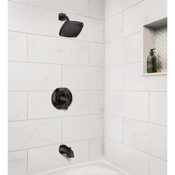 Moen Lindor Posi-Temp 1-Handle Lever Tub & Shower Faucet, Matte Black 82504BL 423171