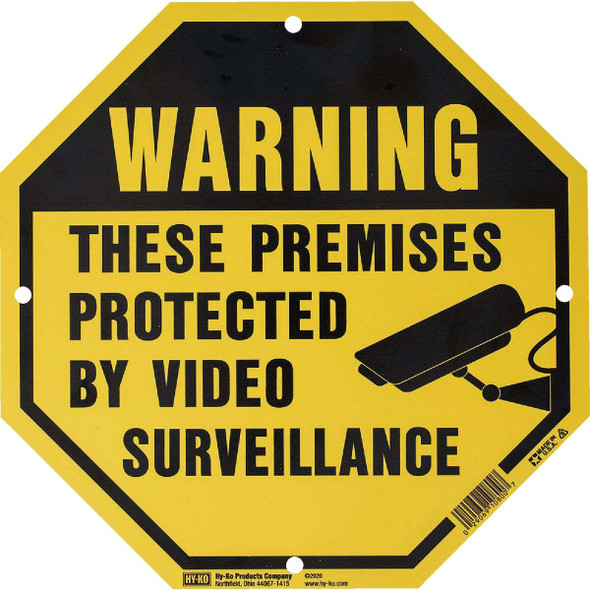 Hy-Ko 9 x 9 Plastic Sign, These Premises Protected By Video Surveillance OCT-200