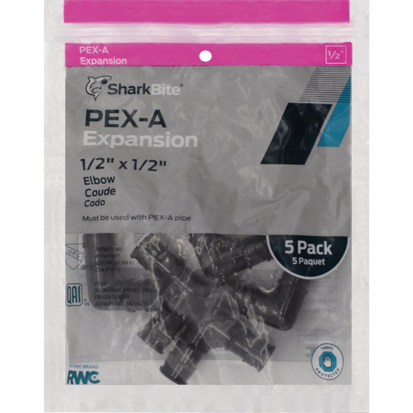 SharkBite 1/2 In. 90 Deg. Poly PEX-A Elbow (1/4 Bend) (5-Pack)
