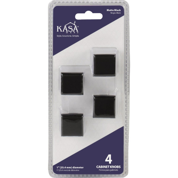 KasaWare 1 In. Diameter Matte Black Flared Foot Square Knob (4-Pack)