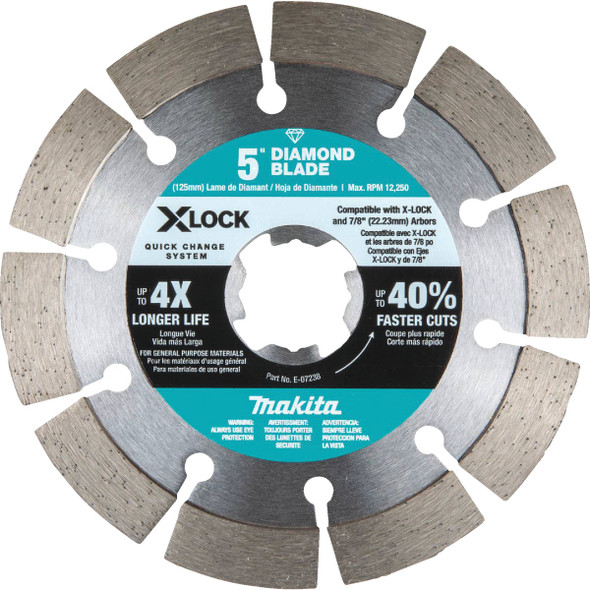 Makita X-LOCK 5 In. Segmented Rim Dry/Wet Cut Diamond Blade E-07238