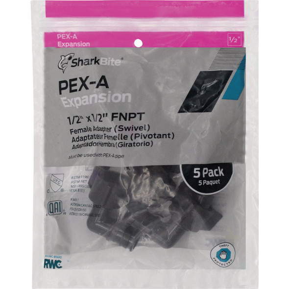 SharkBite 1/2 In. 90 Deg. Poly PEX-A Swivel Elbow (1/4 Bend) (5-Pack) SharkBite 1/2 In. 90 Deg. Poly PEX-A Swivel Elbow (1/4 Bend) (5-Pack)