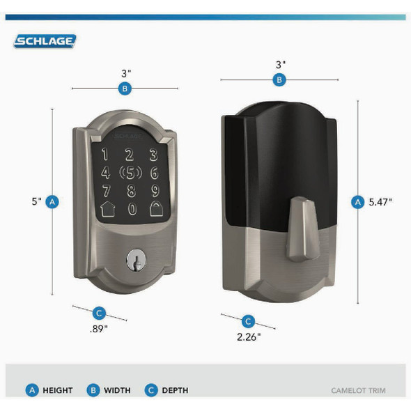 Schlage Encode Plus Camelot Satin Nickel Smart WiFi Deadbolt BE499WBVCAM619 254135