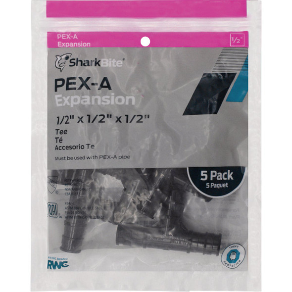 SharkBite 1-2 In. x 1-2 In. x 1-2 In. Poly PEX-A Tee (5-Pack) UA362A5 406679