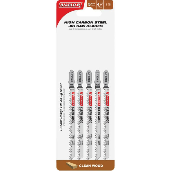 Diablo T-Shank 4-5-8 In. 8 TPI Steel Jig Saw Blade for Wood (5-Pack) DJT301CD5 392442