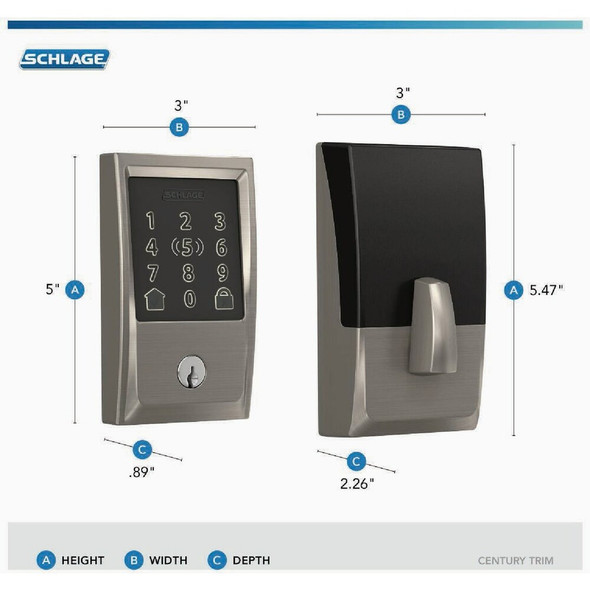 Schlage Encode Plus Century Satin Nickel Smart WiFi Deadbolt BE499WBVCEN619 237561