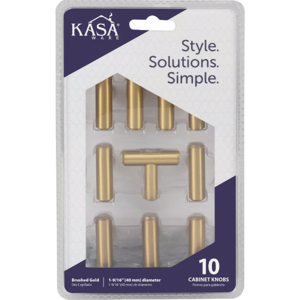 KasaWare 1-1-2 In. Overall Length Brushed Gold Cabinet T-Knob (10-Pack) K294BG-10 249090
