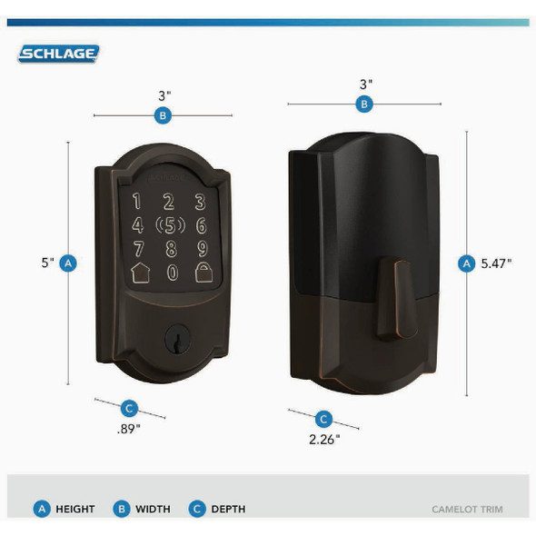 Schlage Encode Plus Camelot Aged Bronze Smart WiFi Deadbolt BE499WBVCAM716 248777