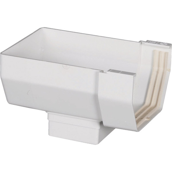 Amerimax 5 In. Contemporary Vinyl White Gutter End with Drop Outlet T0509 Amerimax 5 In. Contemporary Vinyl White Gutter End with Drop Outlet T0509
