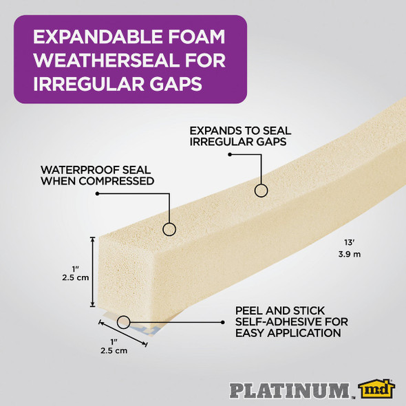 M-D Building Products PLATINUM 1 In. Neutral Expandable Foam Weatherseal for Uneven Gaps