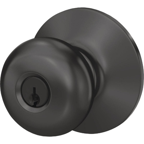 Schlage Plymouth Matte Black Knob Keyed Entry F51AGPLY622