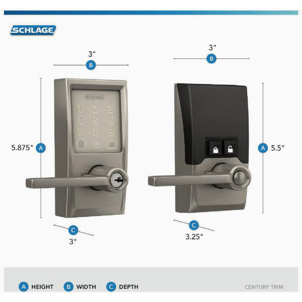 Schlage Encode Smart WiFi Satin Nickel Latitude Lever with Century Trim FE789WBVCEN619LAT 228542