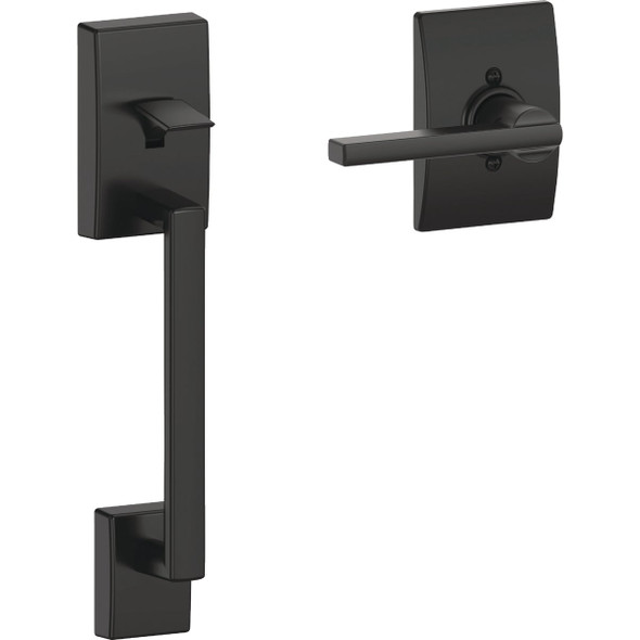 Schlage Matte Black Front Entry Handle & Latitude Lever with Century Trim