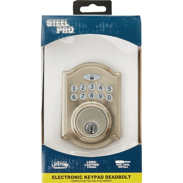 Steel Pro Electronic Deadbolt, Brushed Nickel GA7X2D01AA 255838