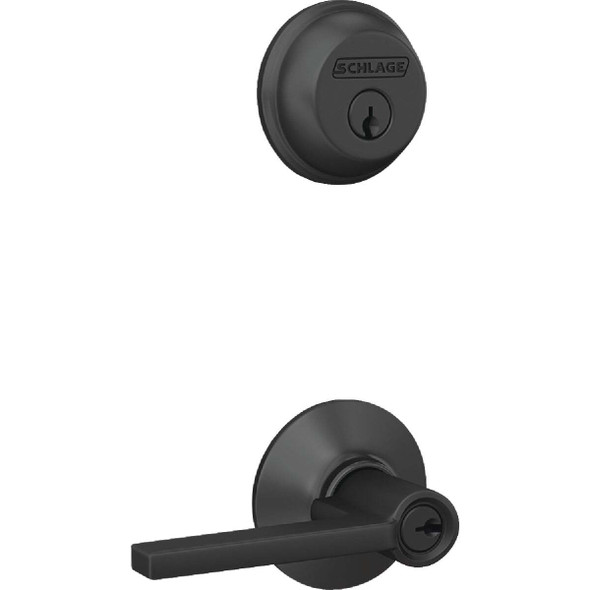 Schlage Matte Black Single Cylinder Deadbolt & Keyed Entry Latitude Lever Combo