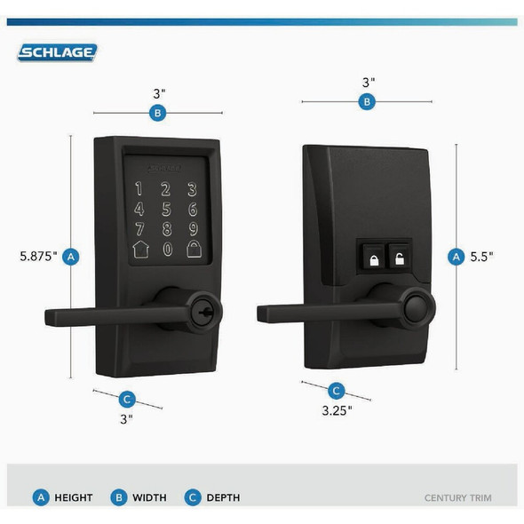Schlage Encode Smart WiFi Matte Black Latitude Lever with Century Trim FE789WBVCEN622LAT 228171