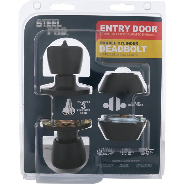 Steel Pro Matte Black Tulip 2-Cylinder Deadbolt & Door Knob Entry Combo BRX9B92B 225805