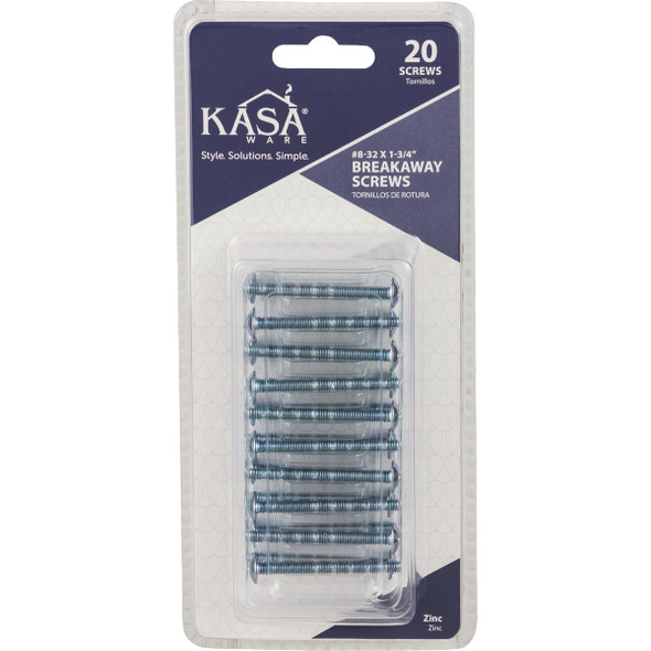KasaWare 8-32 In. x 1-3-4 In. Breakaway Screws (20-Pack) KFFBR-A-ZN20 225275