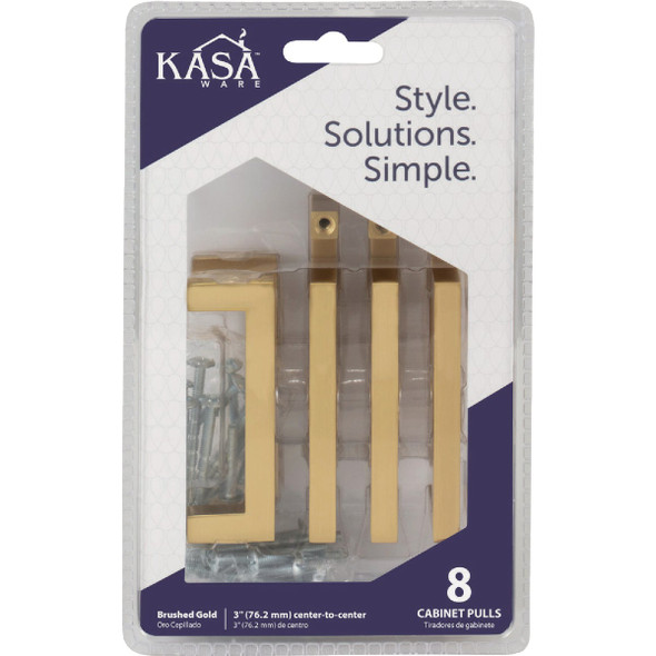 KasaWare 3-3-8 In. Overall Length Brushed Gold Square Bar Pull (8-Pack) K7063BG-8 213079