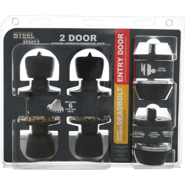 Steel Pro Matte Black Tulip Deadbolt & Door Knob Entry Combo (2-Pack) BRX9B91BD 210814