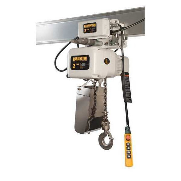 Electric Chain Hoist, 6,000 lb, 15 ft, Push Trolley, 115/230V AC, Yellow