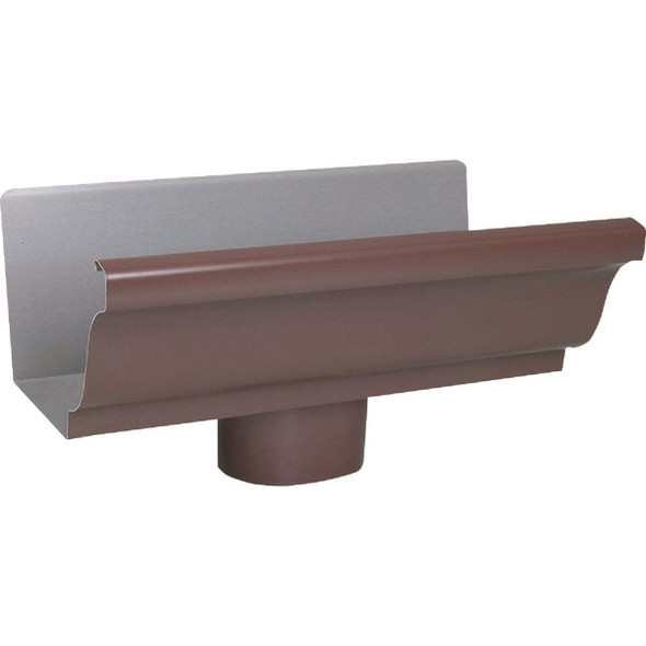 Amerimax 4 In. Galvanized Steel Brown K-Style Gutter End with Outlet 1901019